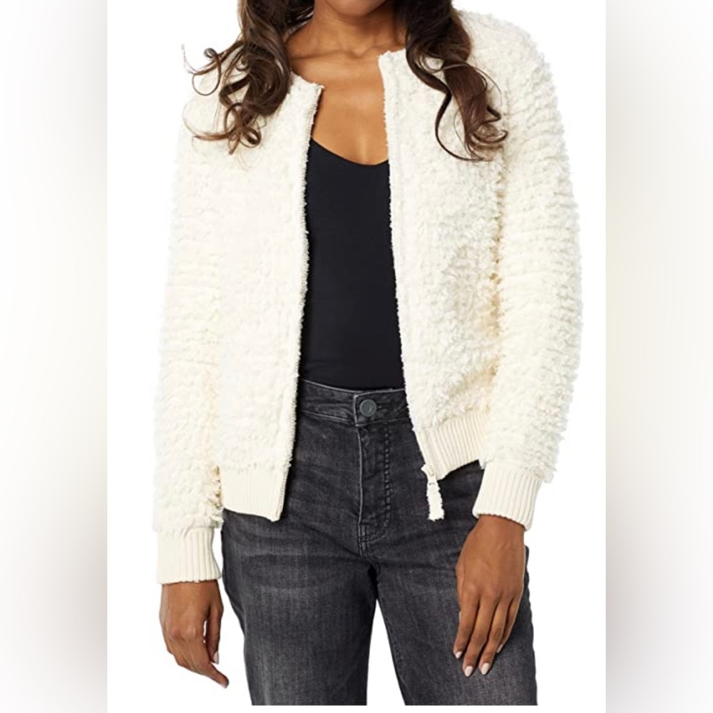 Barefoot Dreams CozyChic Loop Fringe Jacket in Cream Size Large